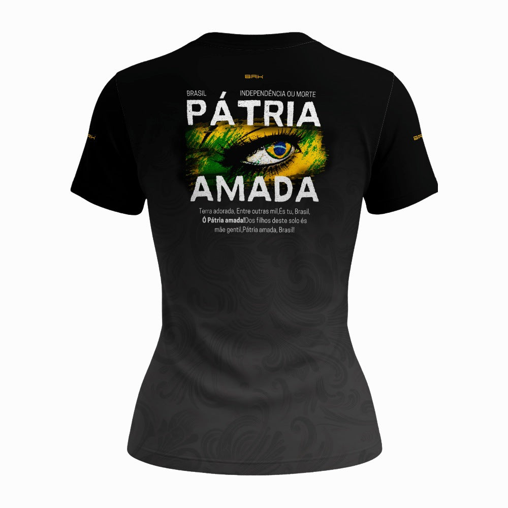 Camiseta Feminina Pátria Amada Preto com Proteção UV50