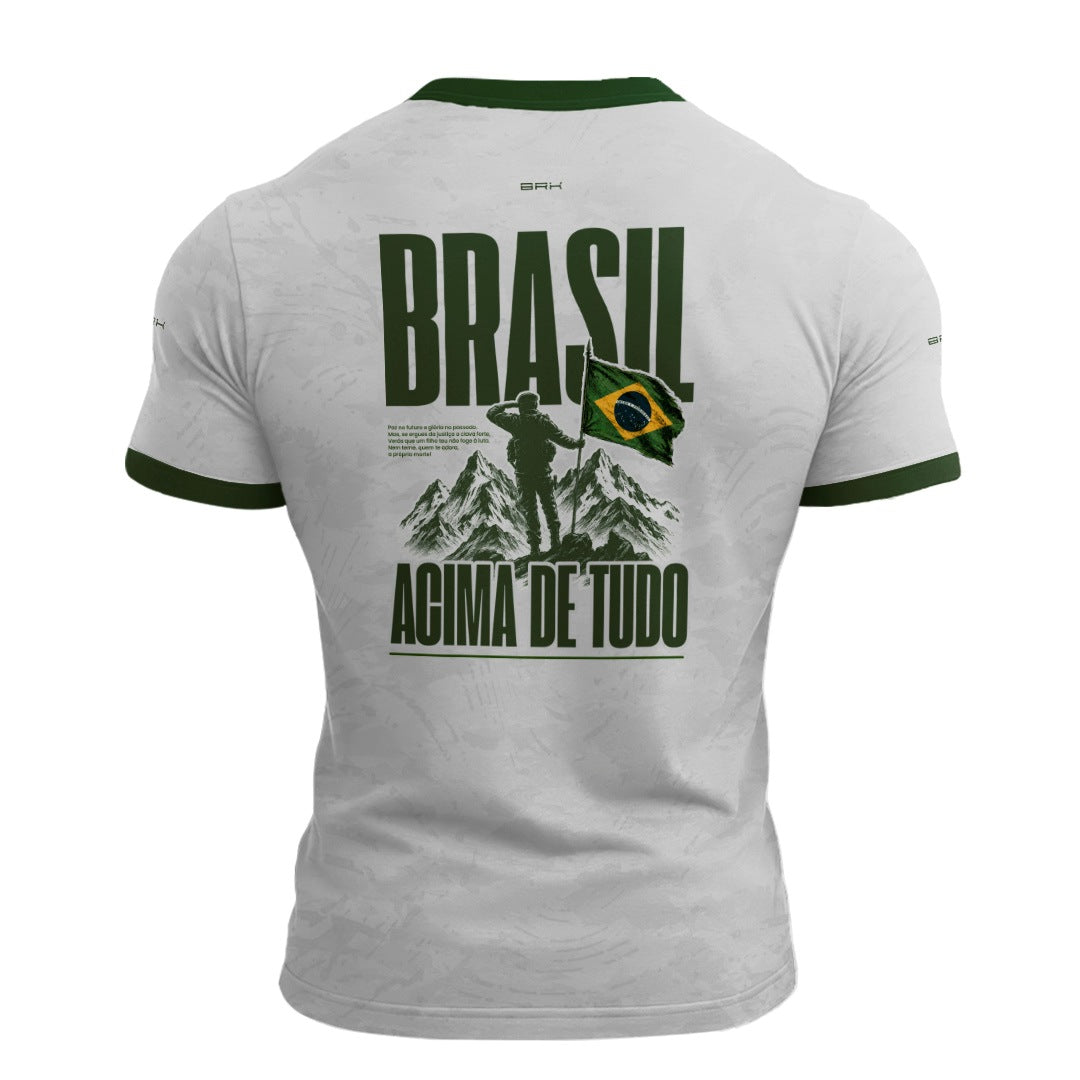 Camiseta Brasil Acima de Todos Branco e Verde com Proteção UV50