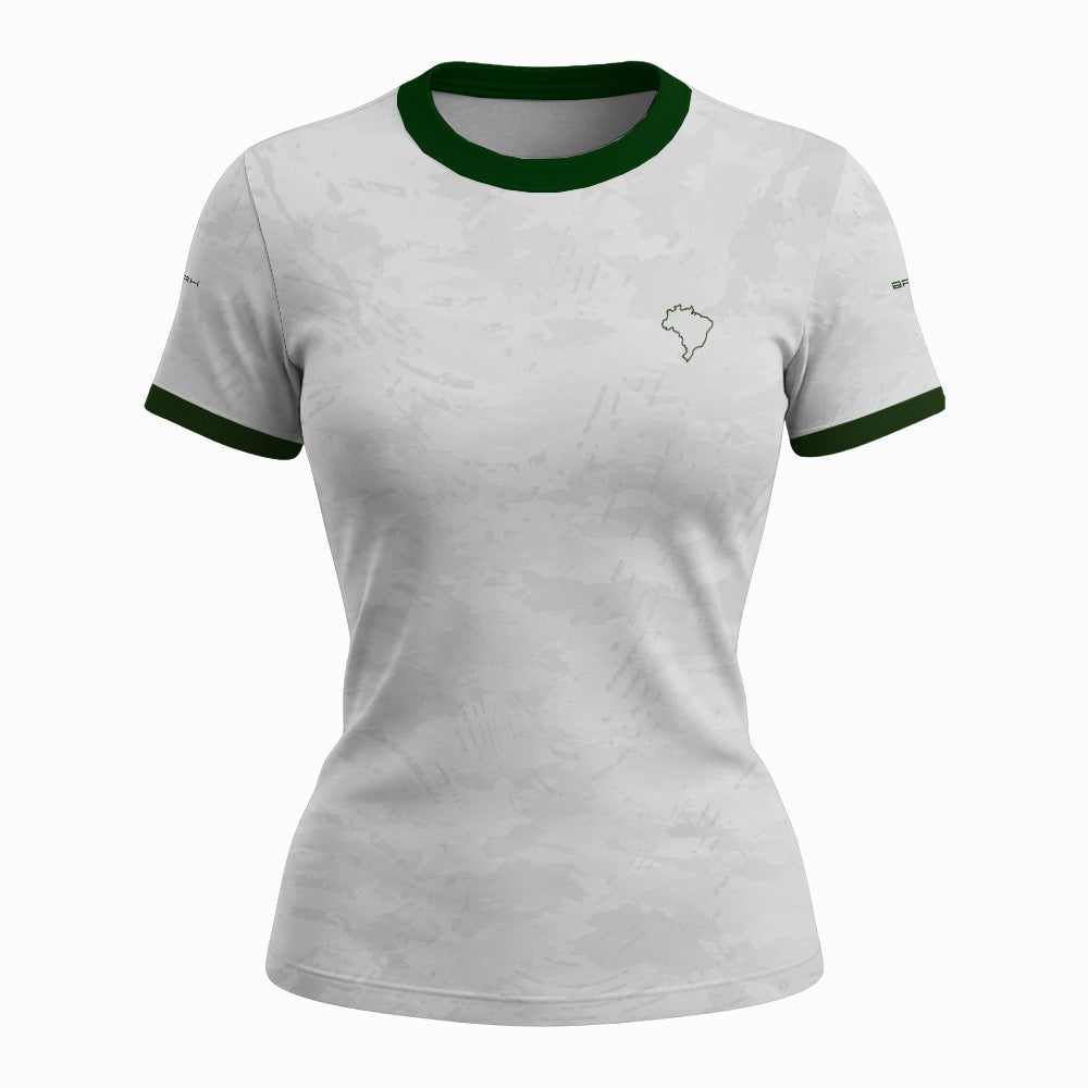 Camiseta Feminina Brasil Acima de Todos Branco e Verde com Proteção UV50