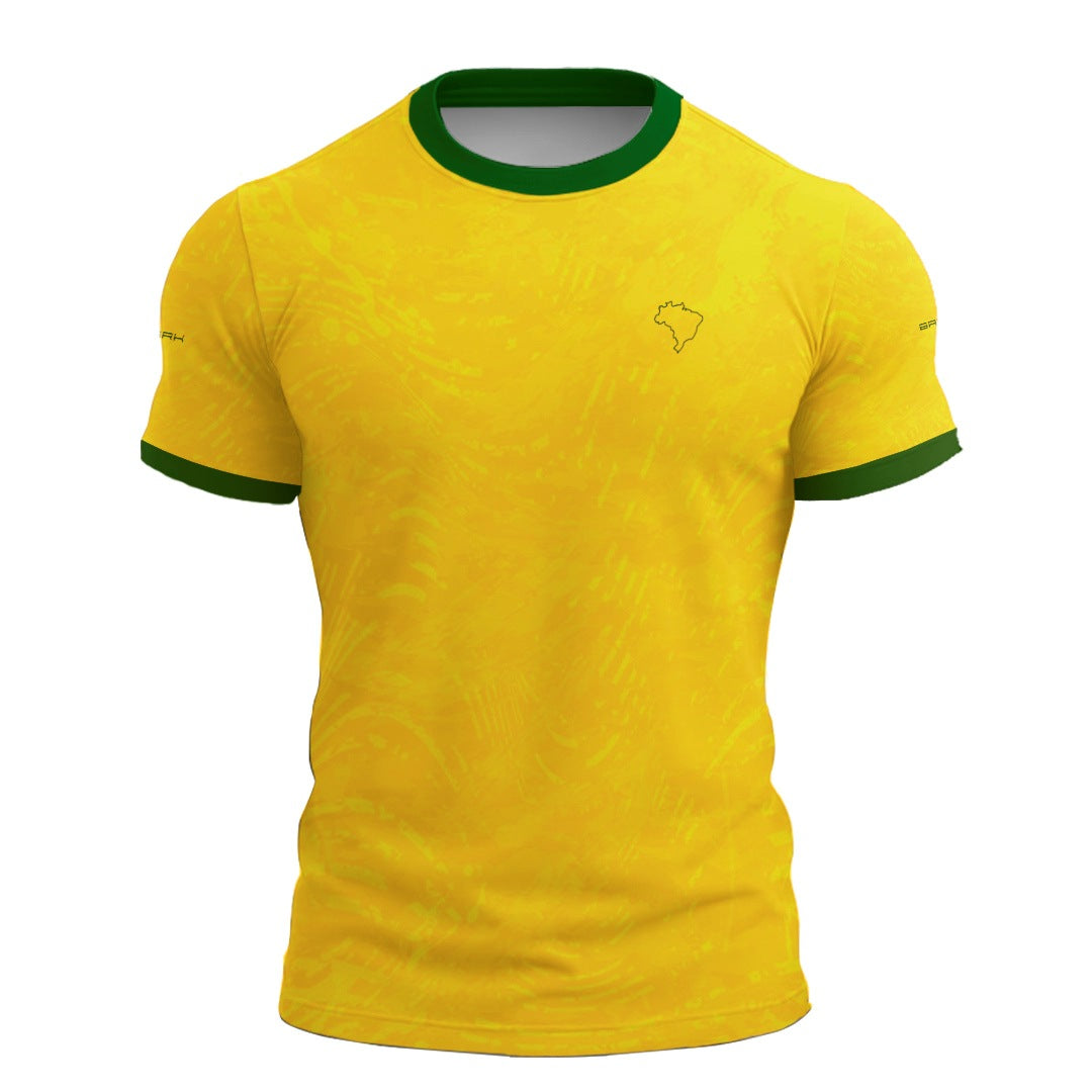 Camiseta Brasil Acima de Todos Amarelo e Verde com Proteção UV50