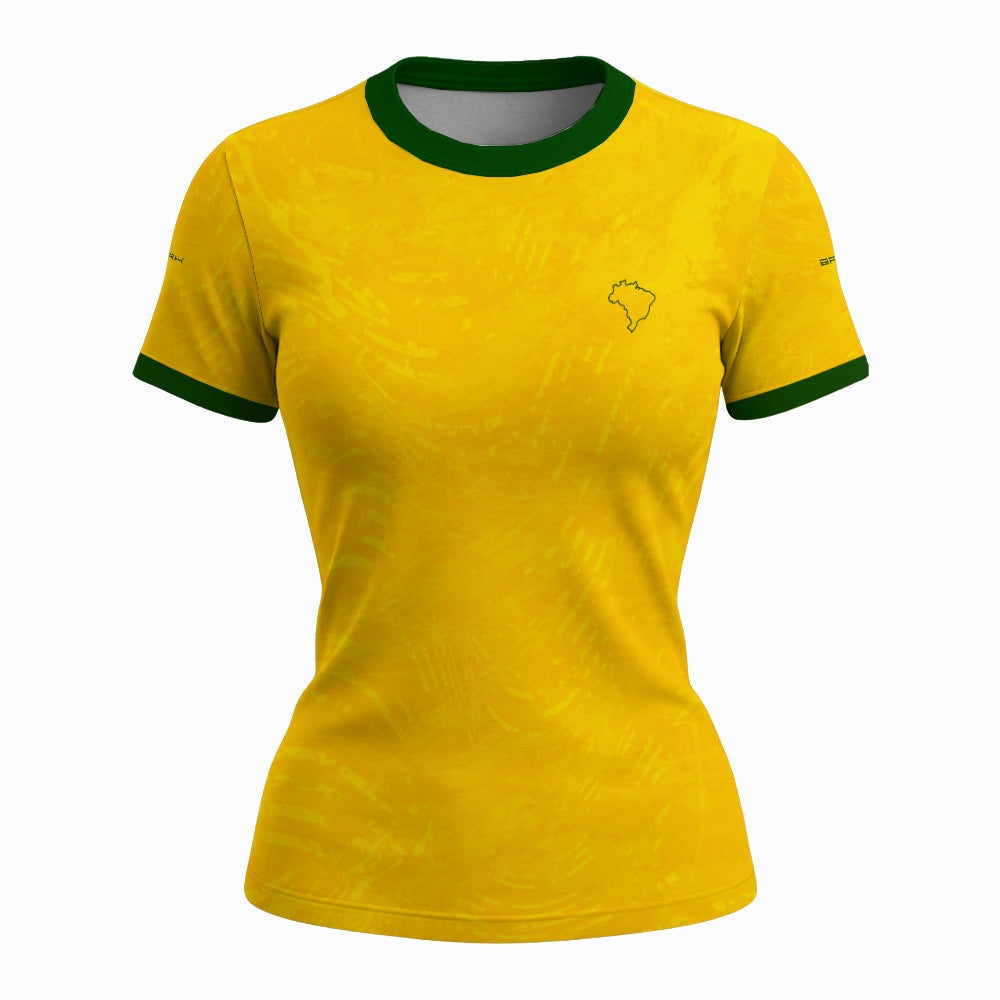 Camiseta Feminina Brasil Acima de Todos Amarelo e Verde com Proteção UV50