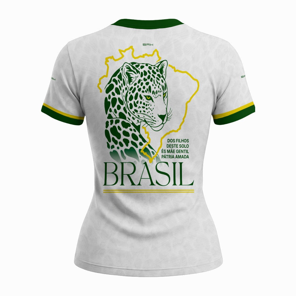 Camiseta Feminina Onça Brasileira Branco com Proteção UV50