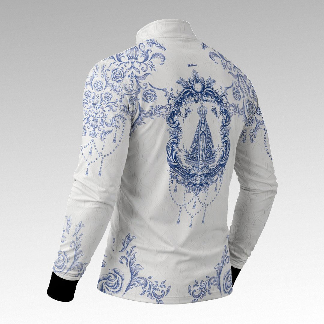 Camisa  Brk Nossa Senhora Aparecida Portuguesa Branco e Azul com Proteção Solar UV50+