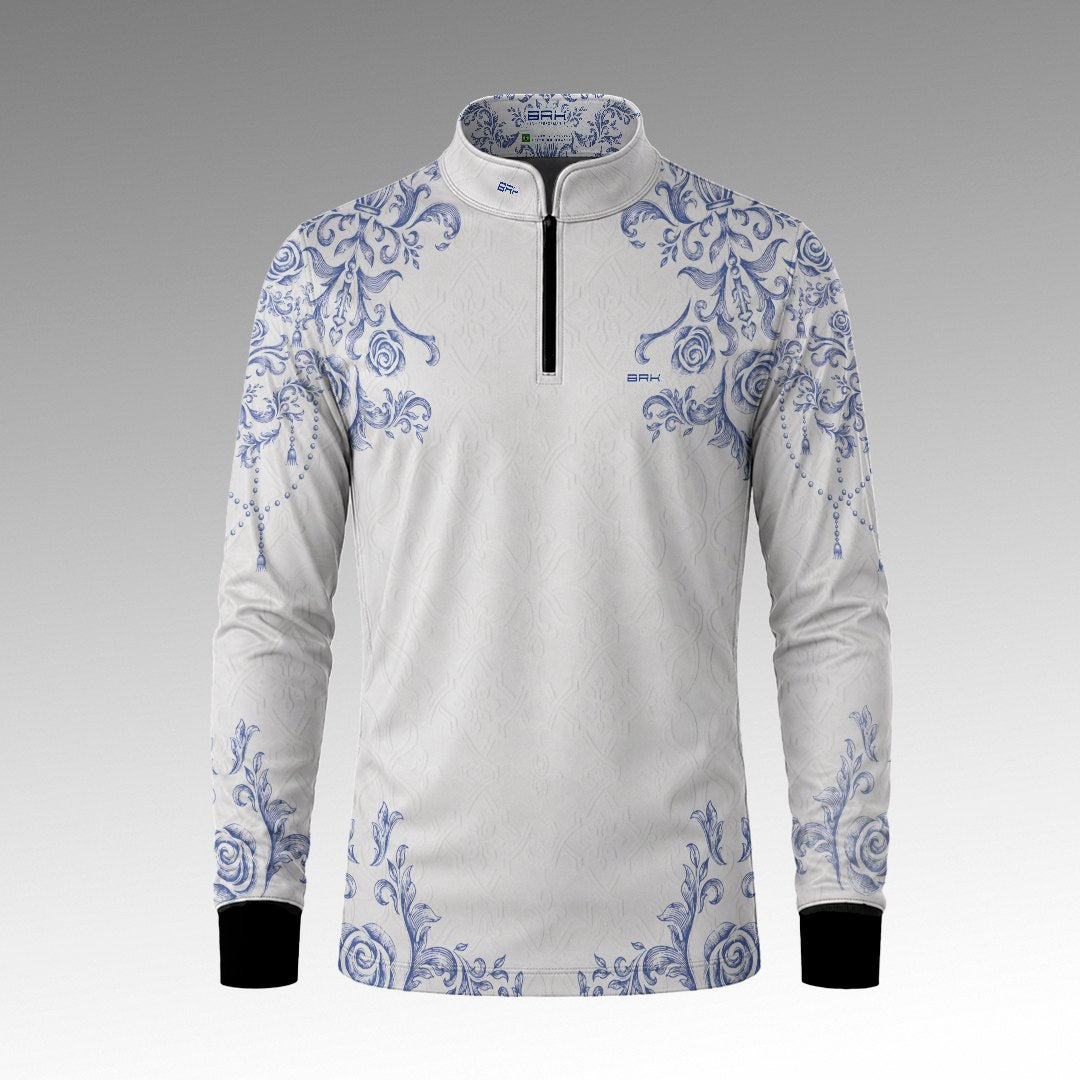 Camisa  Brk Nossa Senhora Aparecida Portuguesa Branco e Azul com Proteção Solar UV50+