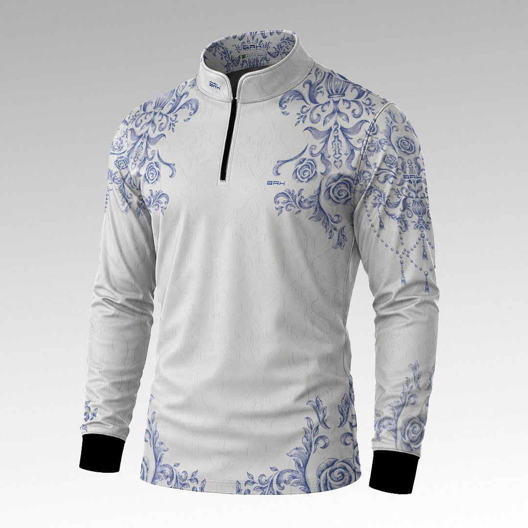 Camisa  Brk Nossa Senhora Aparecida Portuguesa Branco e Azul com Proteção Solar UV50+