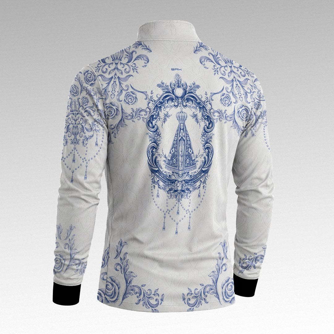 Camisa  Brk Nossa Senhora Aparecida Portuguesa Branco e Azul com Proteção Solar UV50+