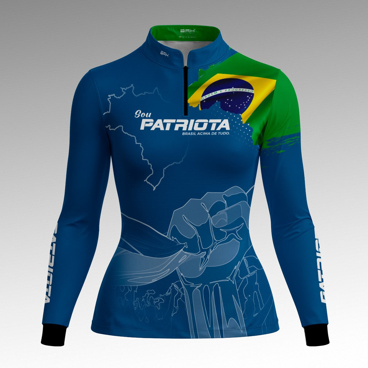 Camisa Feminina Azul Patriota Bandeira do Brasil com Proteção UV50