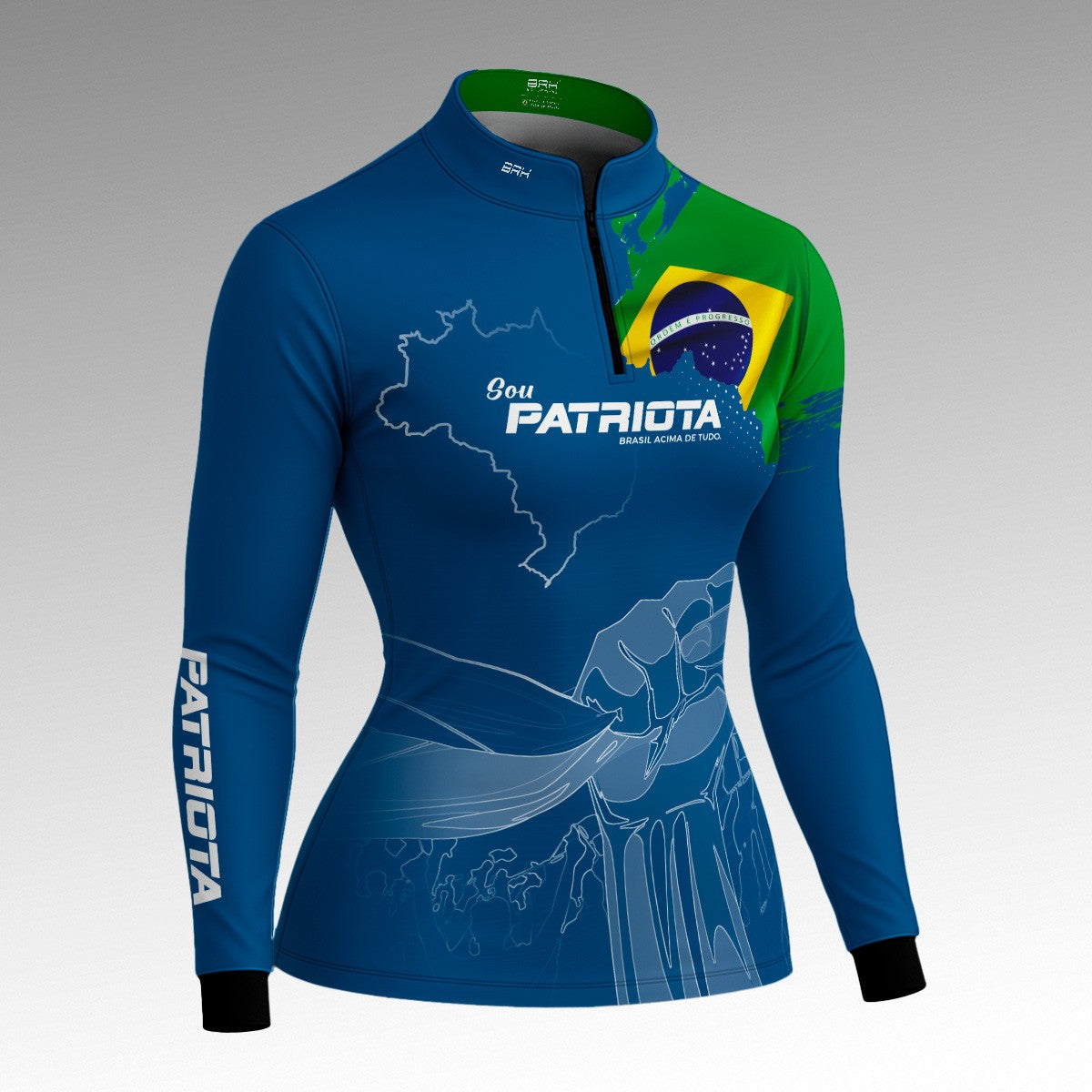 Camisa Feminina Azul Patriota Bandeira do Brasil com Proteção UV50