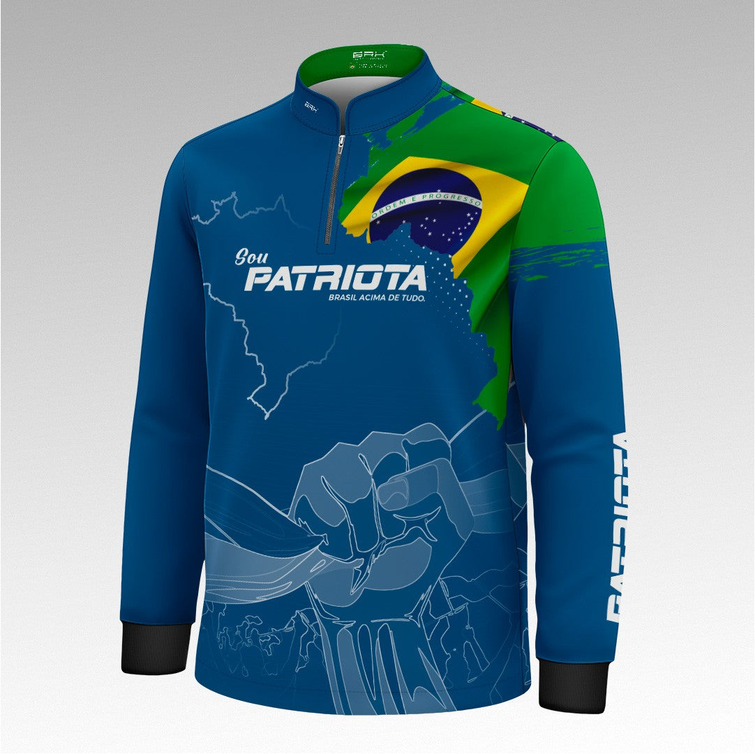 Camisa Infantil Azul Patriota Bandeira do Brasil com Proteção UV50
