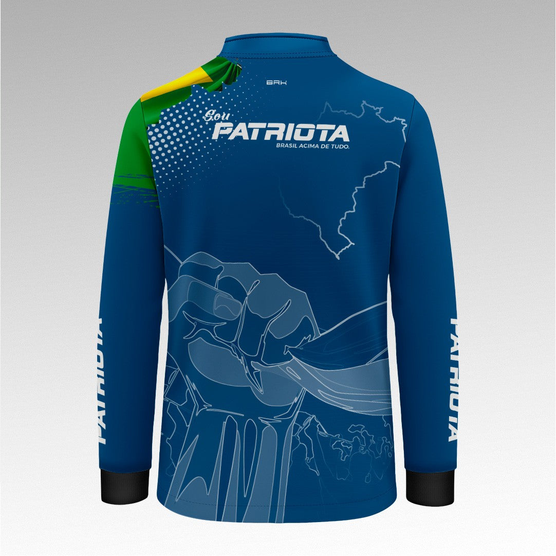 Camisa Infantil Azul Patriota Bandeira do Brasil com Proteção UV50