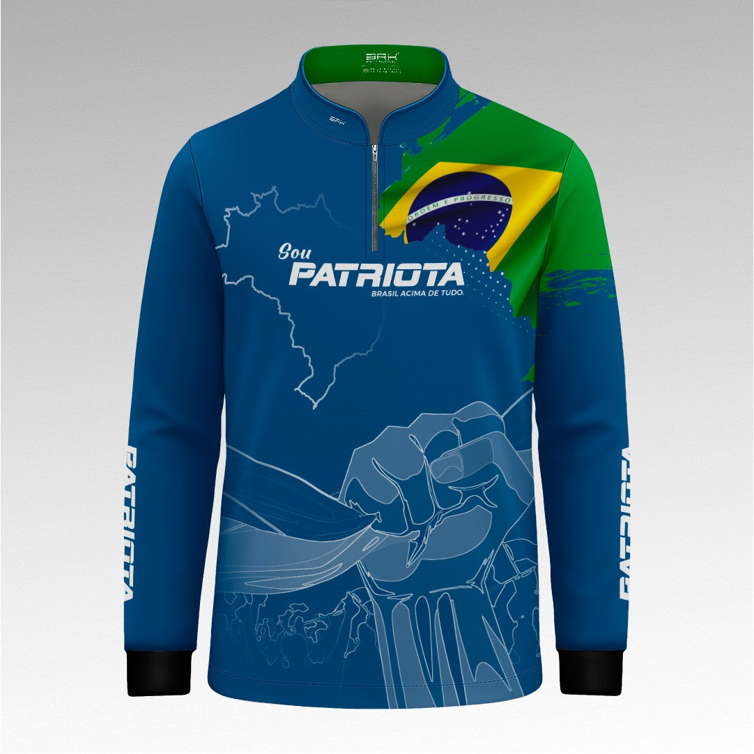 Camisa Infantil Azul Patriota Bandeira do Brasil com Proteção UV50