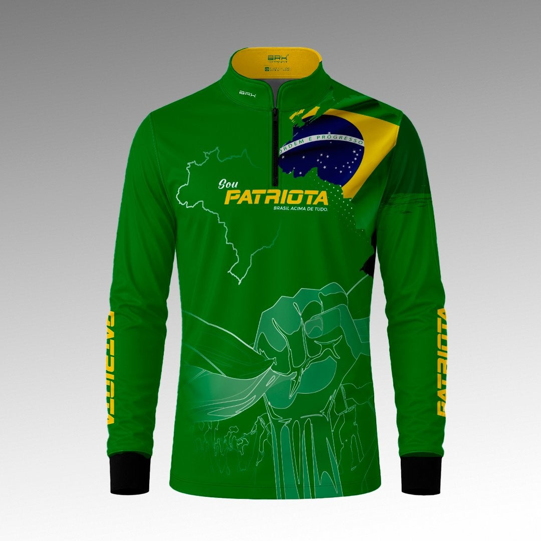 Camisa Verde Patriota Bandeira do Brasil com Proteção UV50