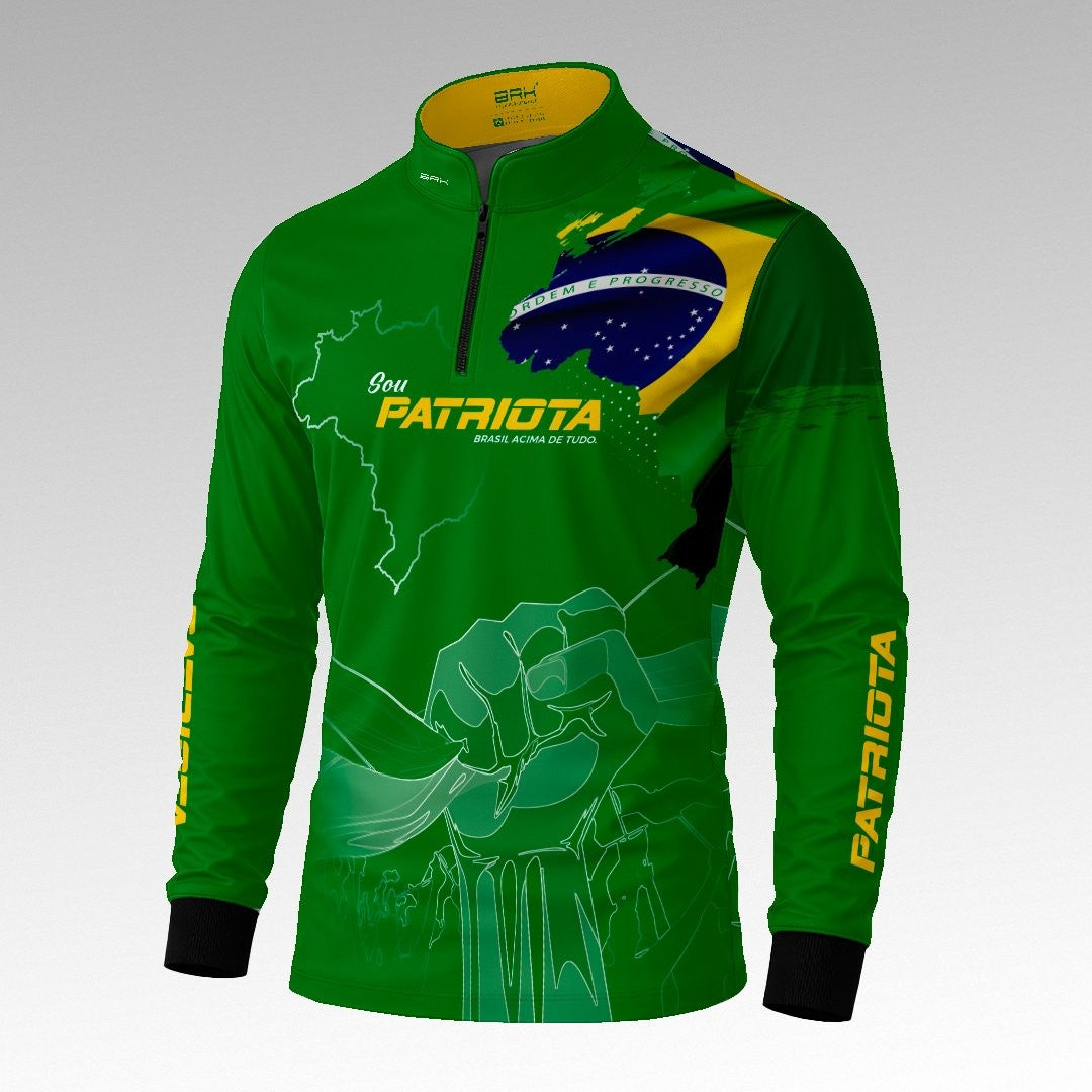 Camisa Verde Patriota Bandeira do Brasil com Proteção UV50