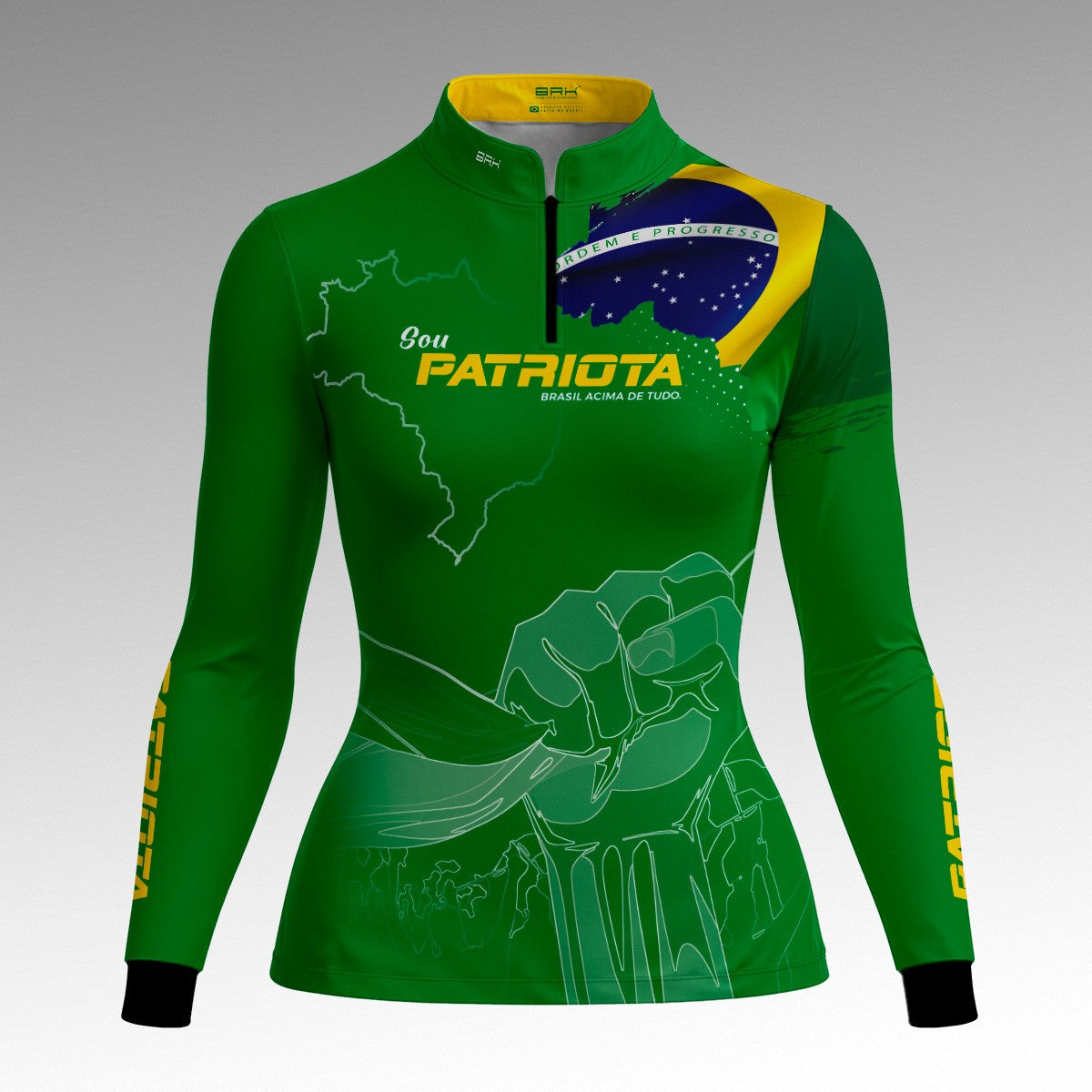Camisa Feminina Verde Patriota Bandeira do Brasil com Proteção UV50