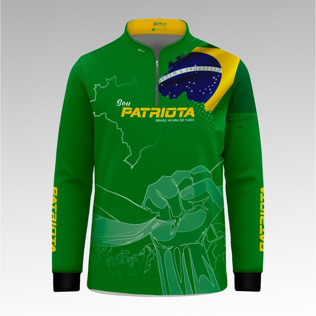 Camisa Infantil Verde Patriota Bandeira do Brasil com Proteção UV50