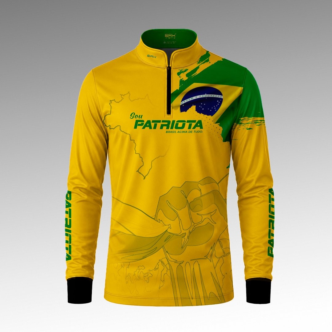 Camisa Amarela Patriota Bandeira do Brasil com Proteção UV50