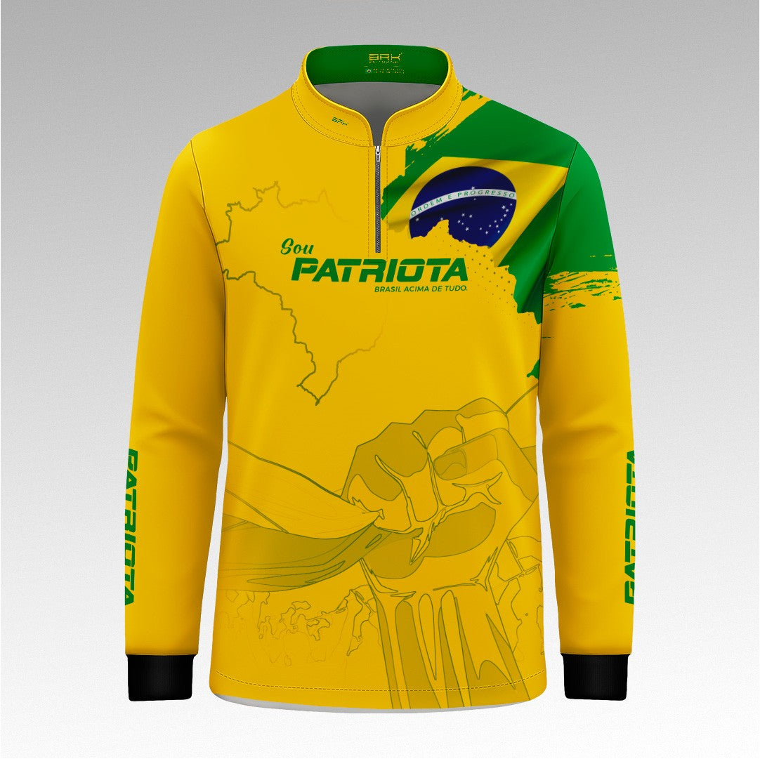 Camisa Infantil Amarela Patriota Bandeira do Brasil com Proteção UV50