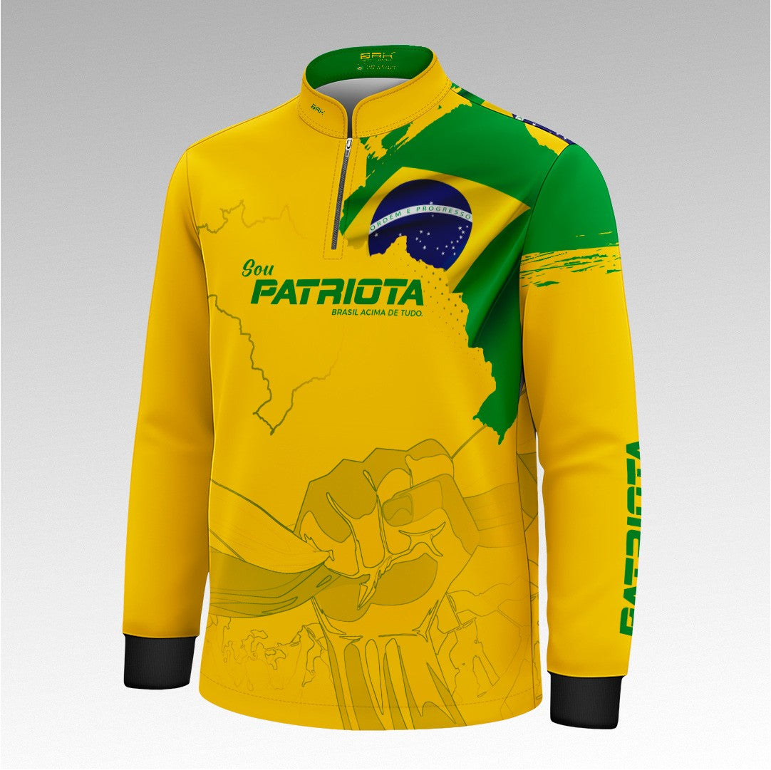 Camisa Infantil Amarela Patriota Bandeira do Brasil com Proteção UV50