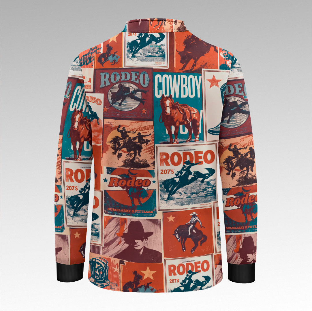 Camisa Brk Agro Infantil  Cowboy Rodeo Vermelha e Azul Colagem Clara com Proteção UV50+