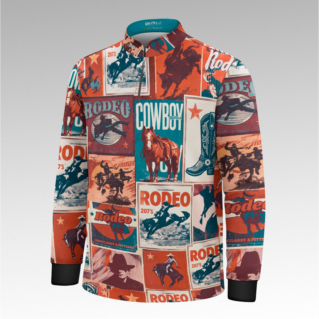 Camisa Brk Agro Infantil  Cowboy Rodeo Vermelha e Azul Colagem Clara com Proteção UV50+