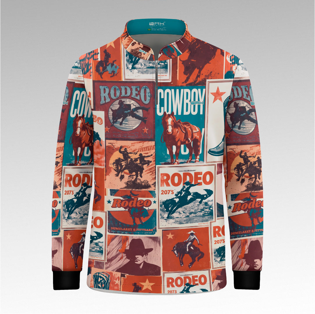 Camisa Brk Agro Infantil  Cowboy Rodeo Vermelha e Azul Colagem Clara com Proteção UV50+