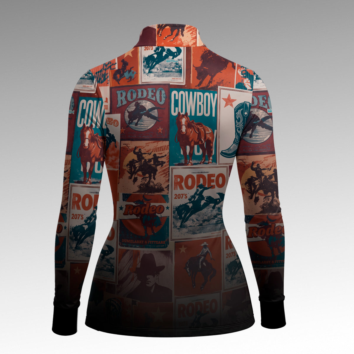 Camisa Brk Agro Feminina  Cowboy Rodeo Vermelha e Azul Colagem Degradê Escuro com Proteção UV50+