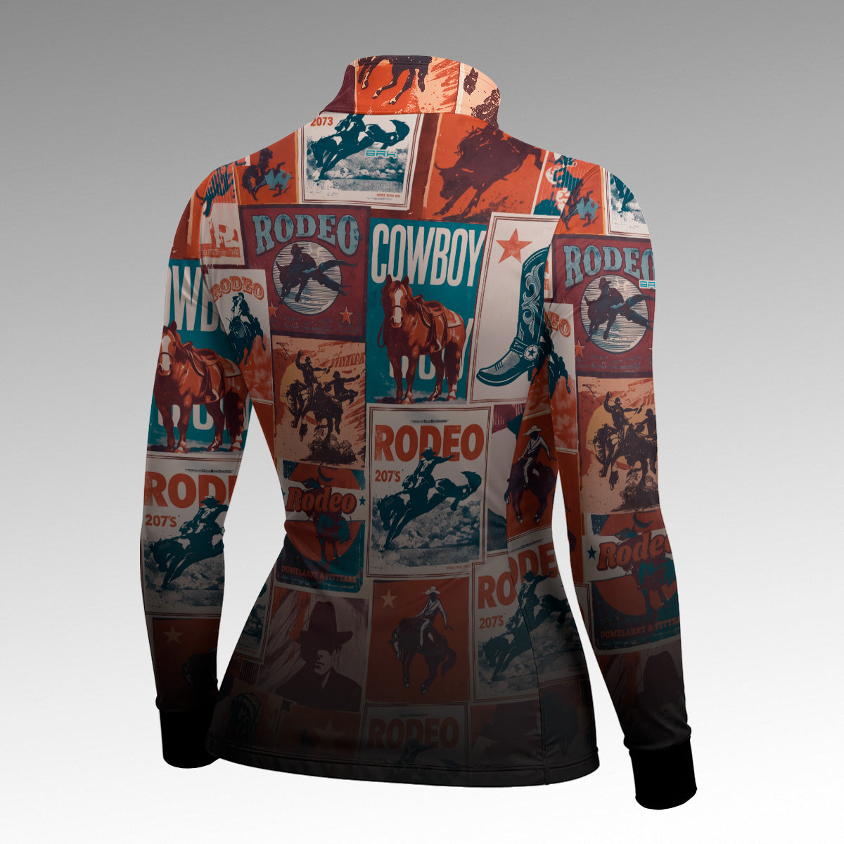 Camisa Brk Agro Feminina  Cowboy Rodeo Vermelha e Azul Colagem Degradê Escuro com Proteção UV50+