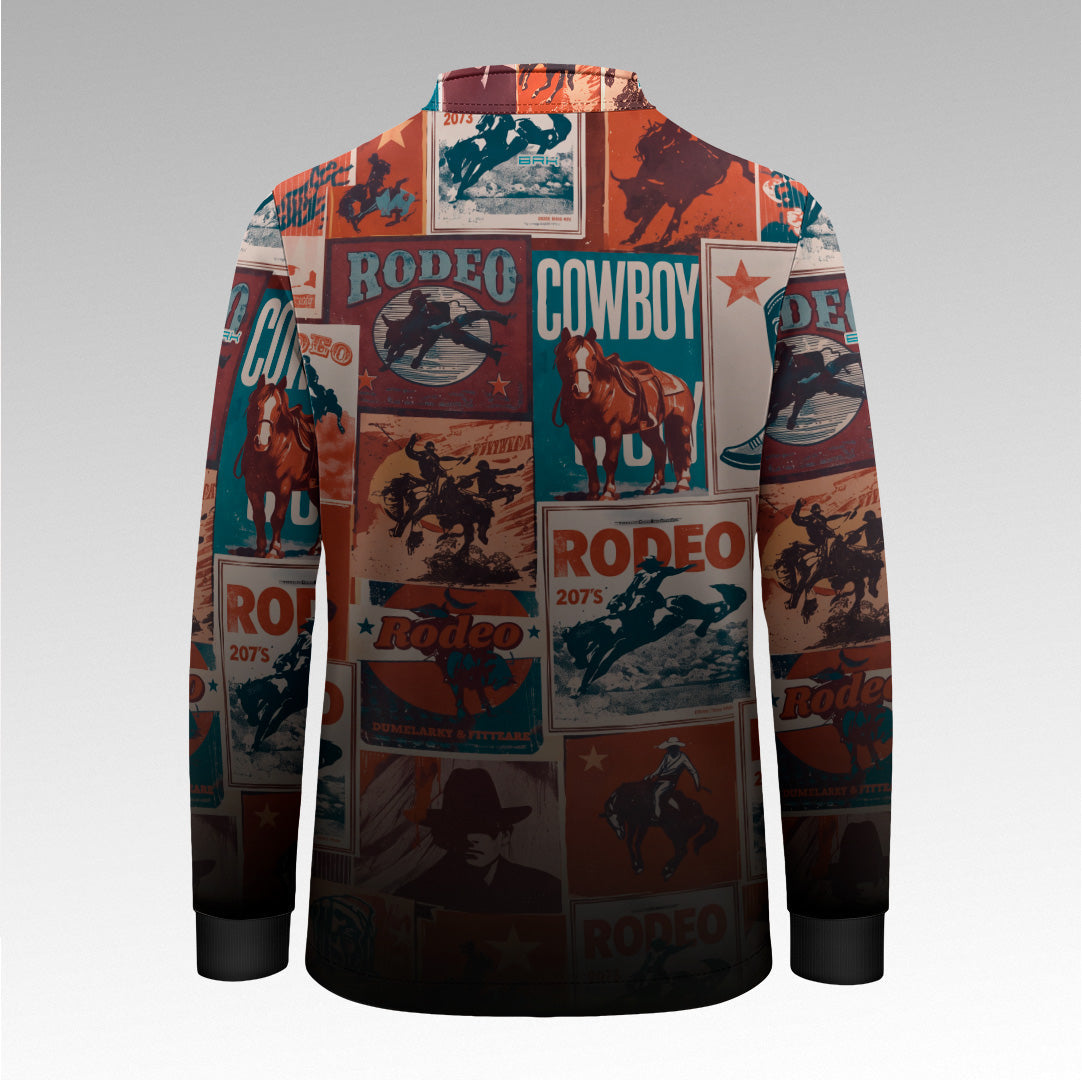 Camisa Brk Agro Infantil  Cowboy Rodeo Vermelha e Azul Colagem Degradê Escuro com Proteção UV50+