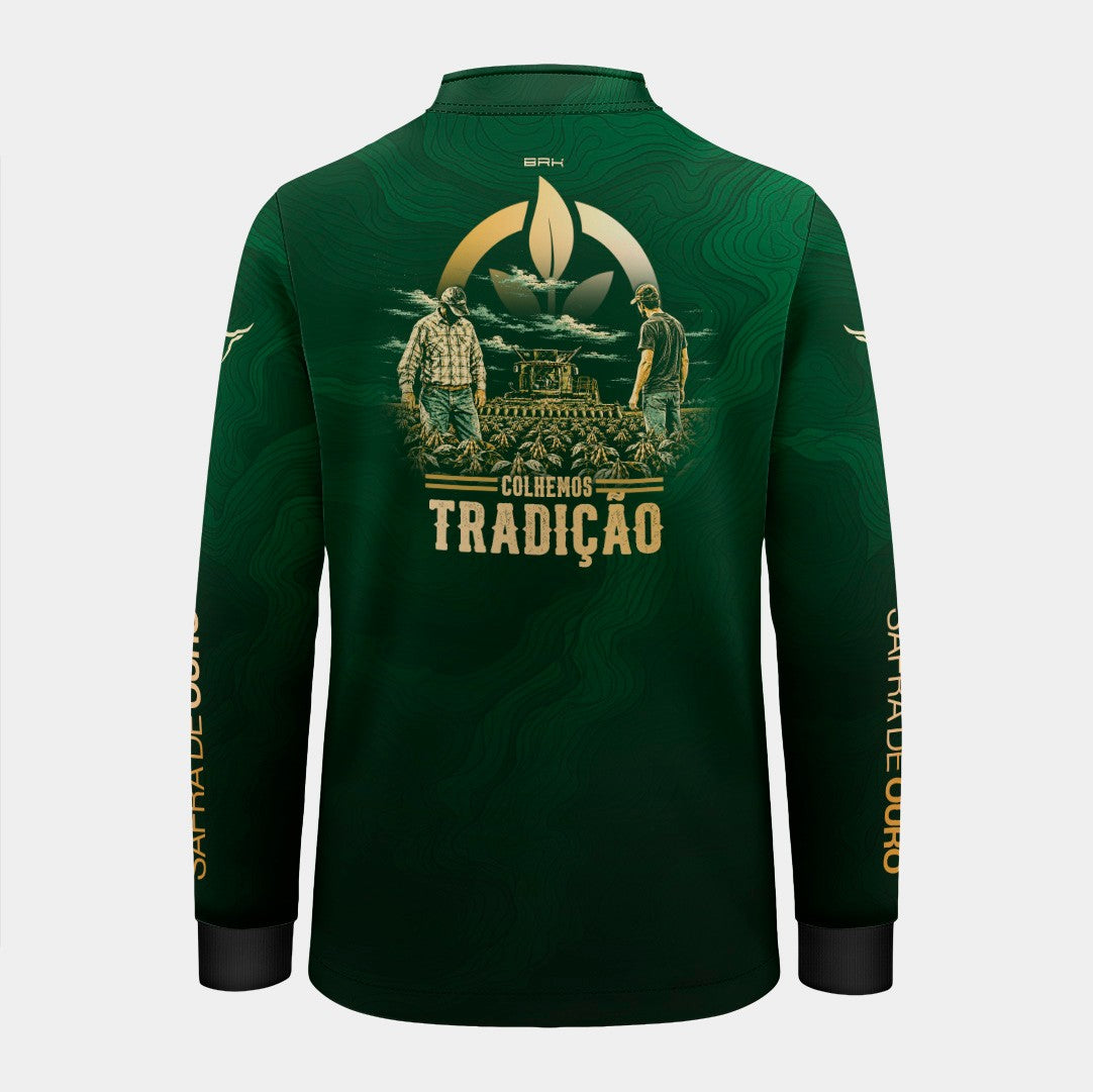 Camisa Brk Agro Infantil Safra de Ouro Colhemos Tradição Verde com Proteção UV50+
