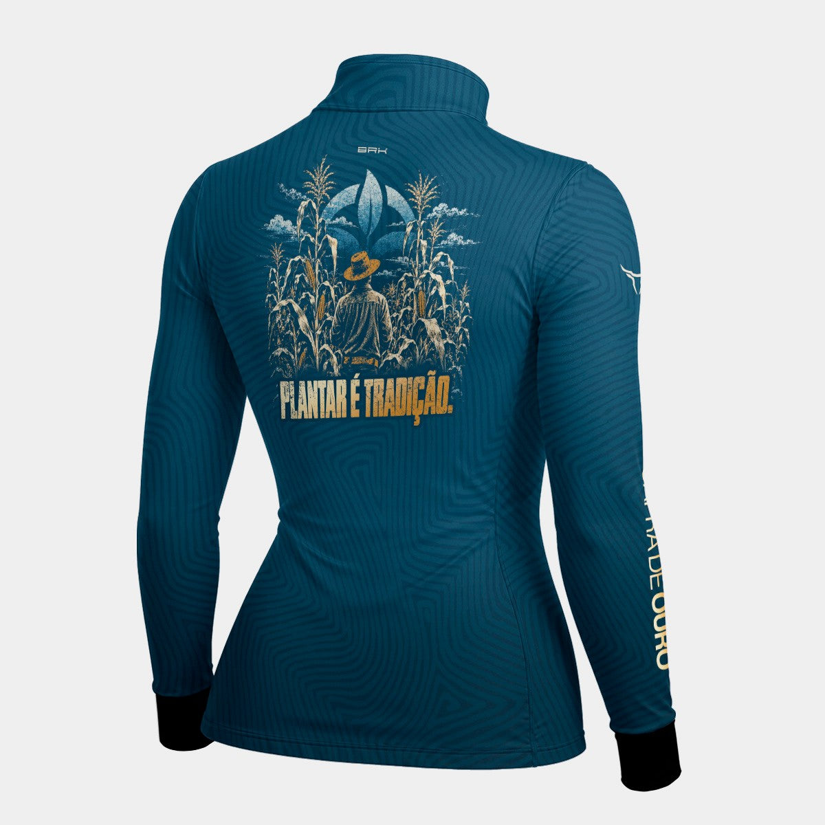 Camisa Brk Agro Feminina Safra de Ouro Plantar é Tradição Azul UV50+