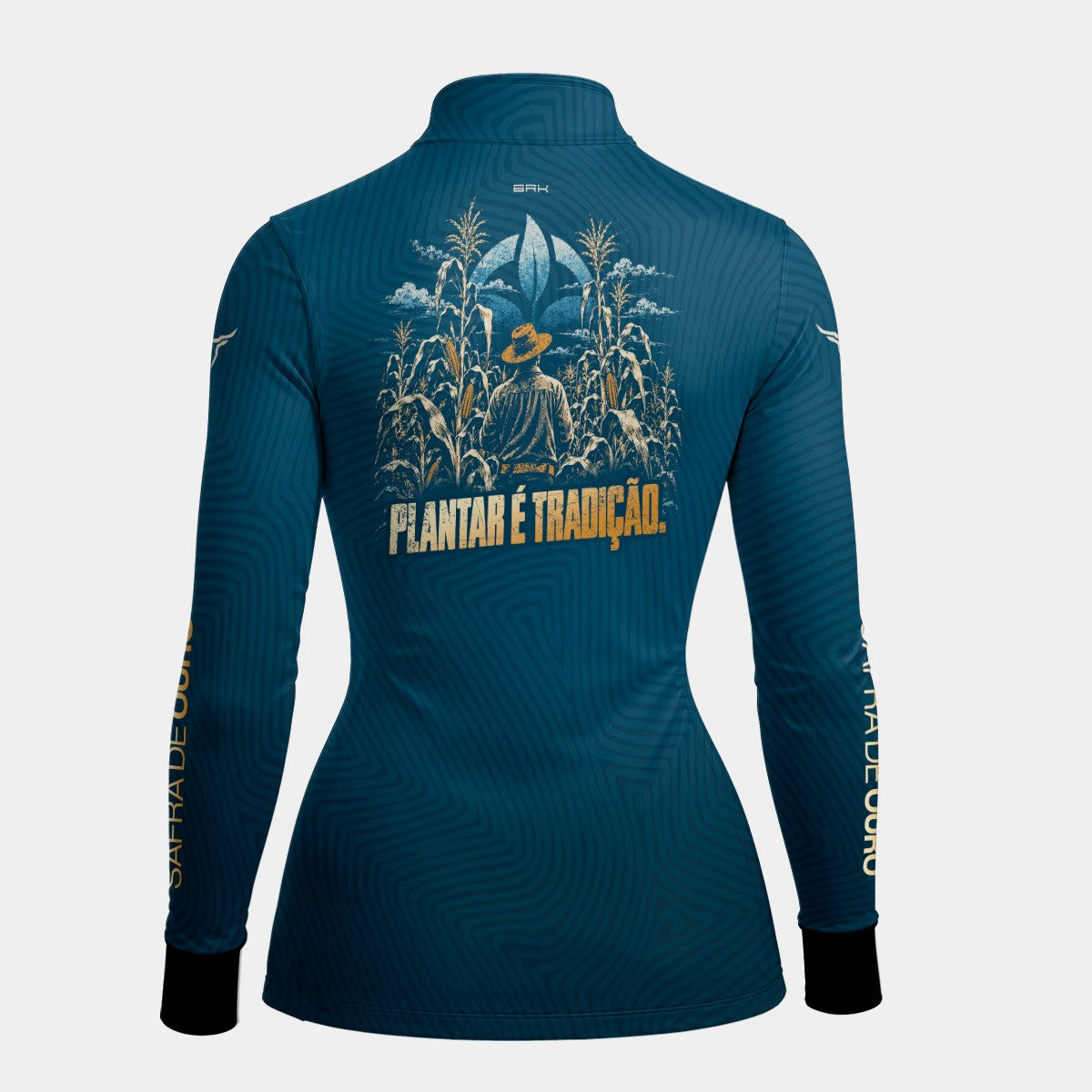Camisa Brk Agro Feminina Safra de Ouro Plantar é Tradição Azul UV50+