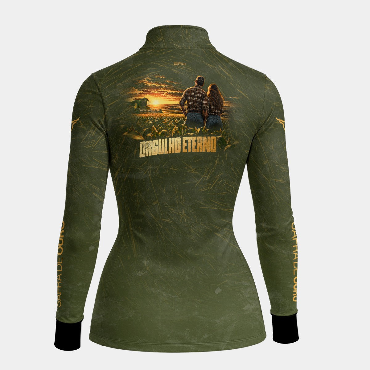 Camisa Feminina Brk Agro Safra de Ouro Orgulho Eterno Verde Militar com Proteção UV50+