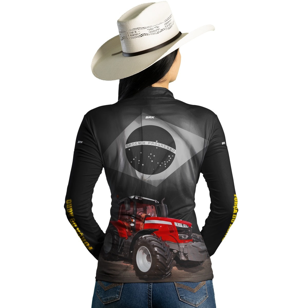 Camisa Agro Brk Trator Vermelho Brasil com Proteção Solar UV50+ - Brk Agro