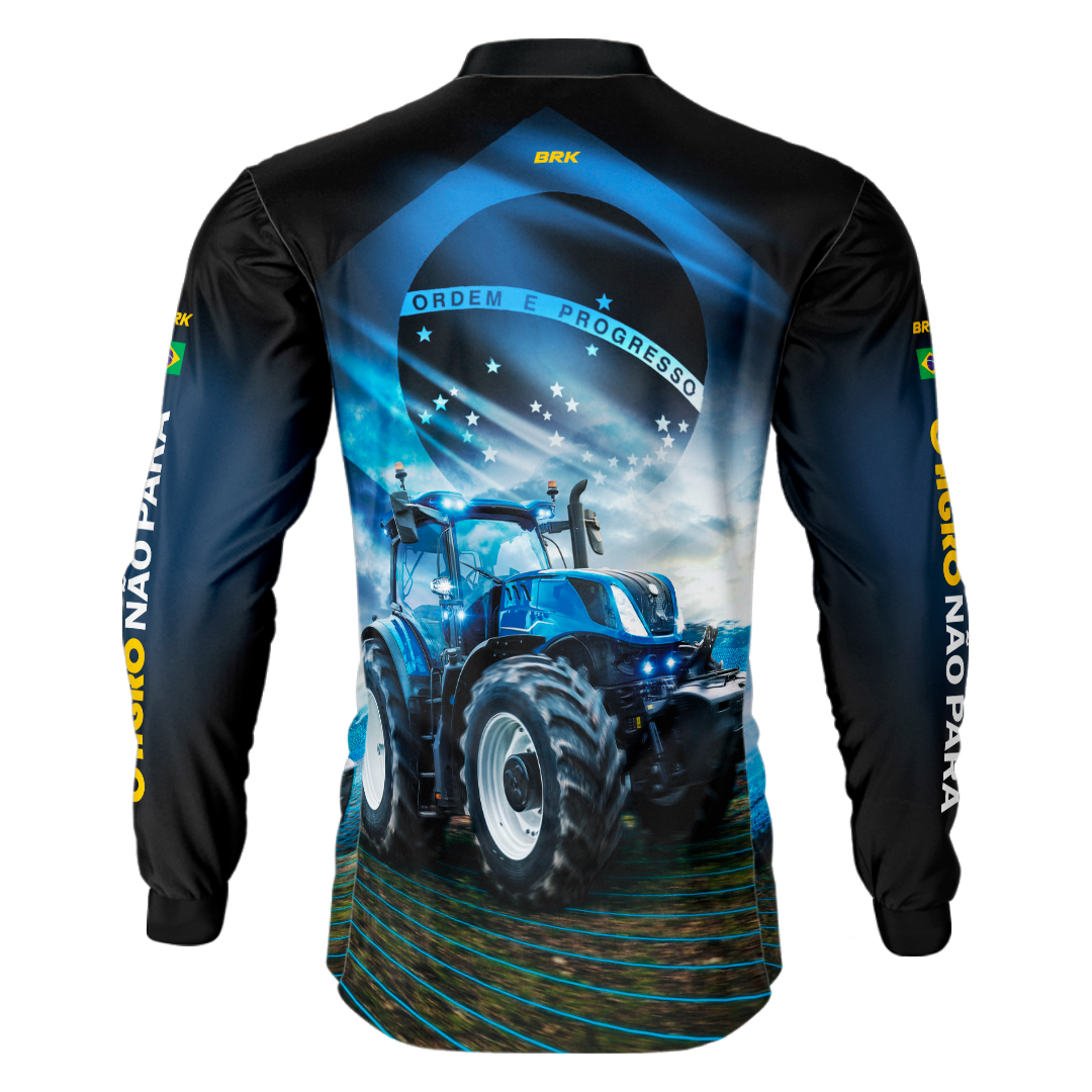 Camisa Agro Brk O Agro Não Para Azul Proteção Solar UV50+ - Brk Agro