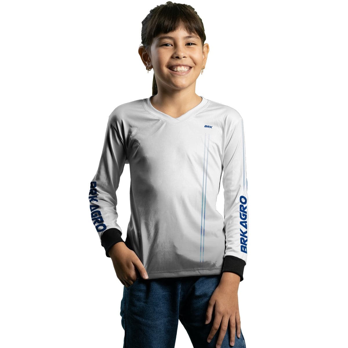 Camisa Infantil Agro Brk Básica Branca e Azul com Proteção Solar UV50+ - Brk Agro