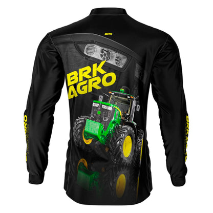 Camisa Agro Brk Trator 7M Verde e Preto com Proteção Solar UV50+ - Brk Agro