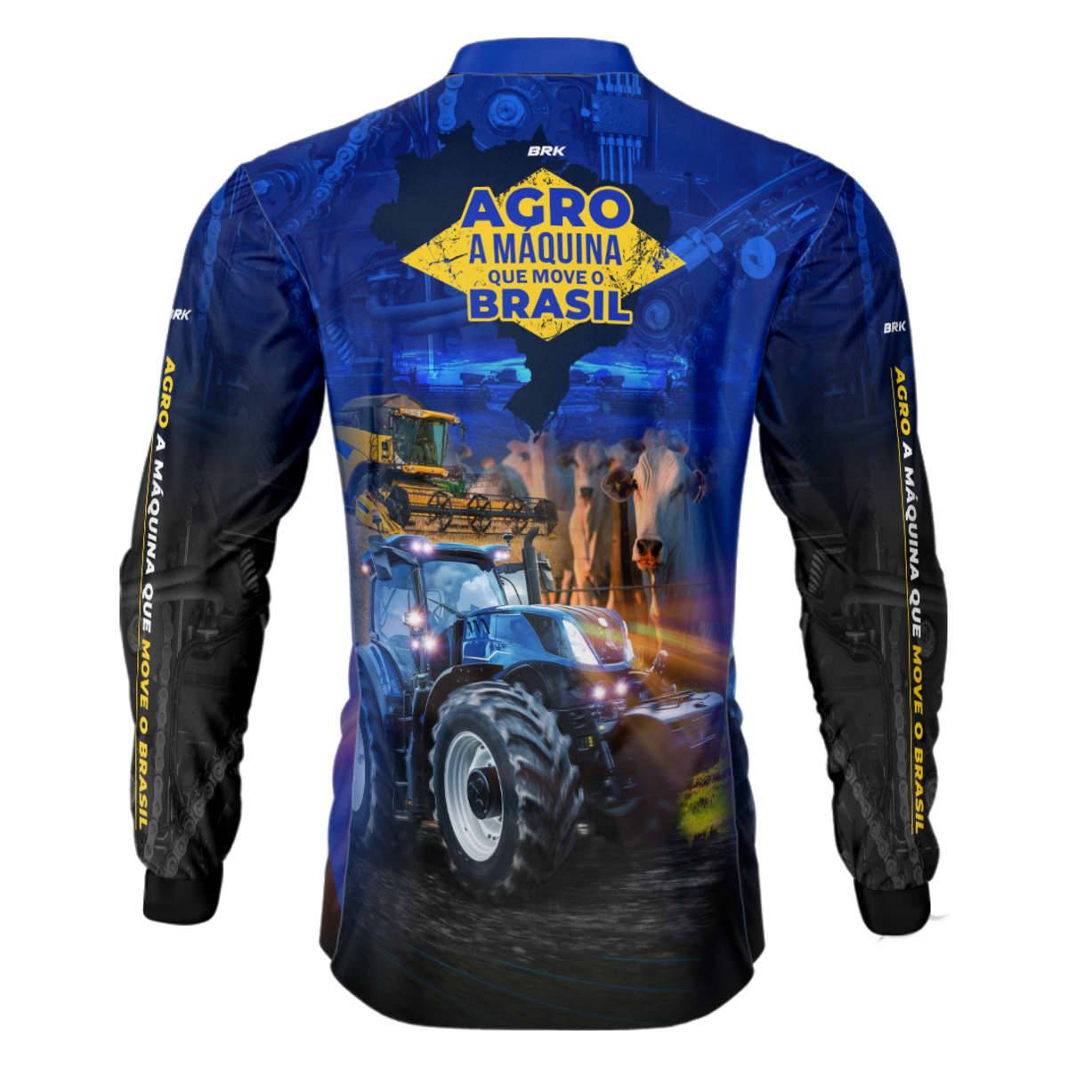 Camisa Agro Brk Azul Máquina que Move o Brasil com Proteção Solar UV50+ - Brk Agro