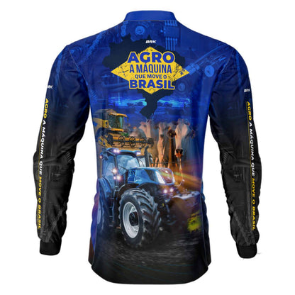 Camisa Agro Brk Azul Máquina que Move o Brasil com Proteção Solar UV50+ - Brk Agro