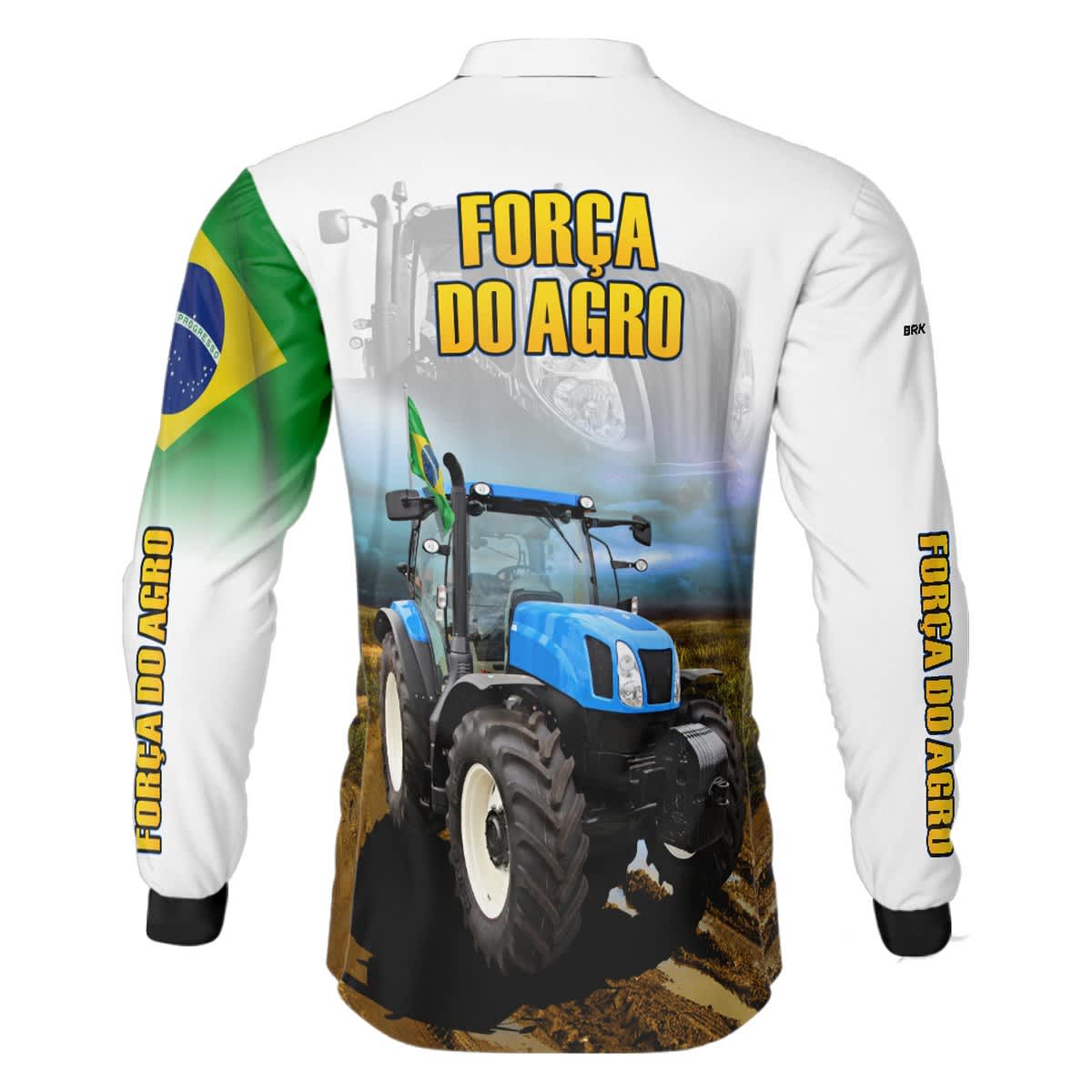Camisa Agro Brk Trator A Força do Agro Branca com Proteção Solar UV50+ - Brk Agro