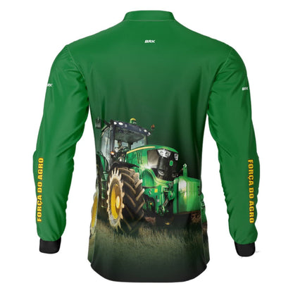 Camisa Agro Brk Força do Agro Trator Verde com Proteção Solar UV50+ - Brk Agro