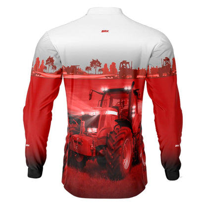 Camisa Branca e Vermelho Brk Agro Massey Ferguson Maquinário com Proteção Solar UV50+ - Brk Agro
