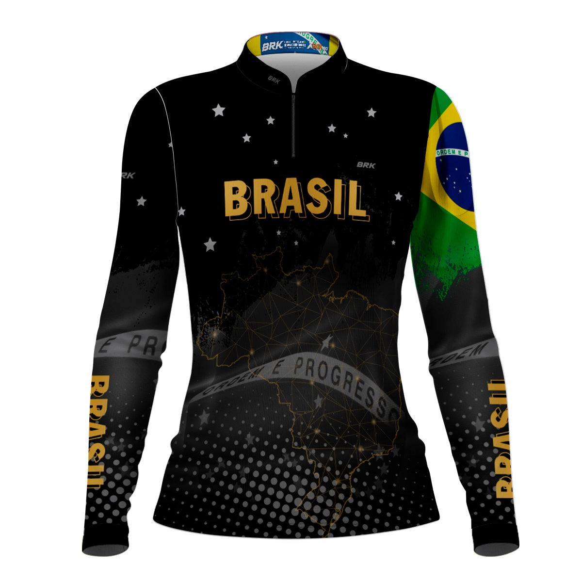 Camisa Feminina Brasil Preta com Proteção Solar UV50+ - Brk Agro