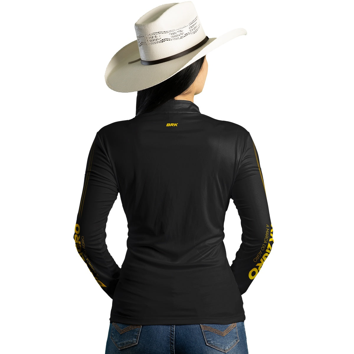 Camisa Feminina Agro Brk Básica Preto e Amarelo com Proteção Solar UV50+ - Brk Agro