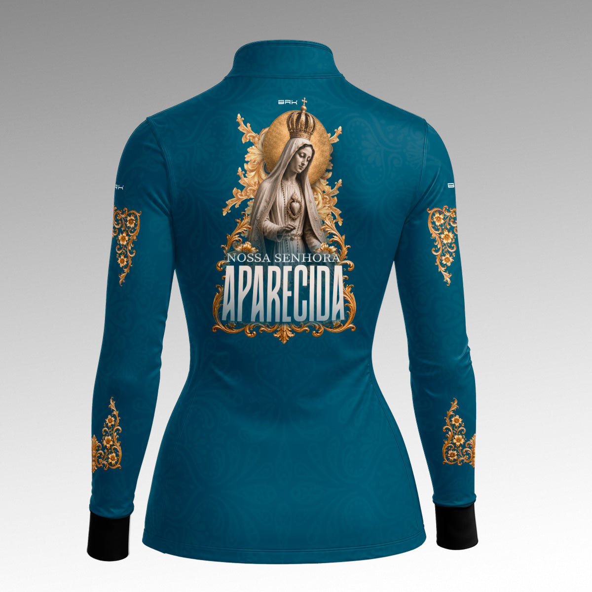 Camisa Feminina Nossa Senhora Aparecida Azul Petróleo com UV50