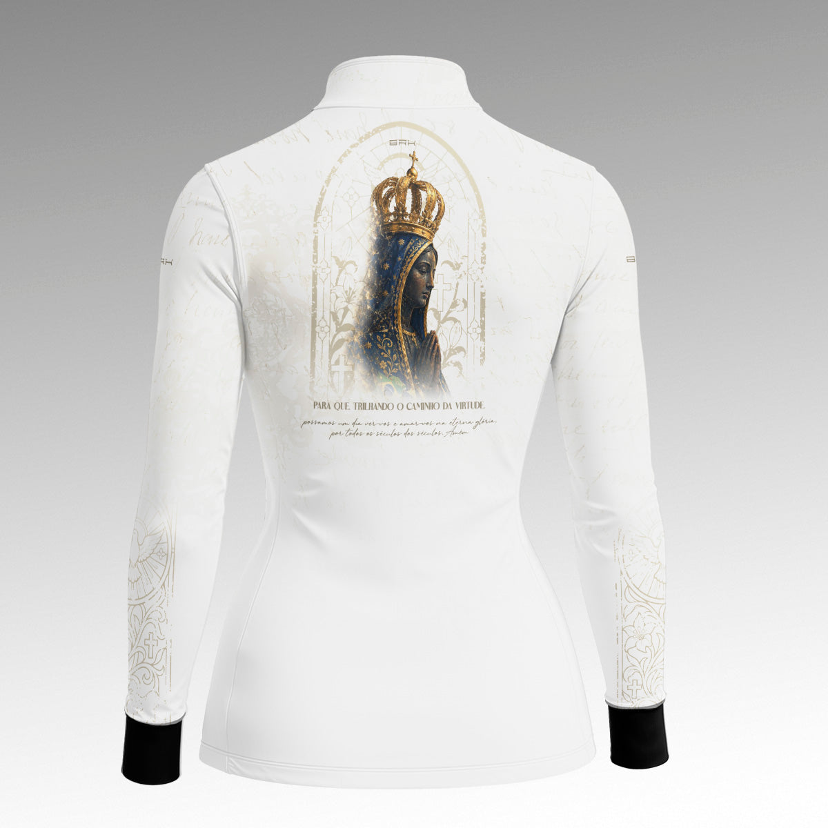 Camisa Feminina Nossa Senhora Aparecida Oração Branco com UV50