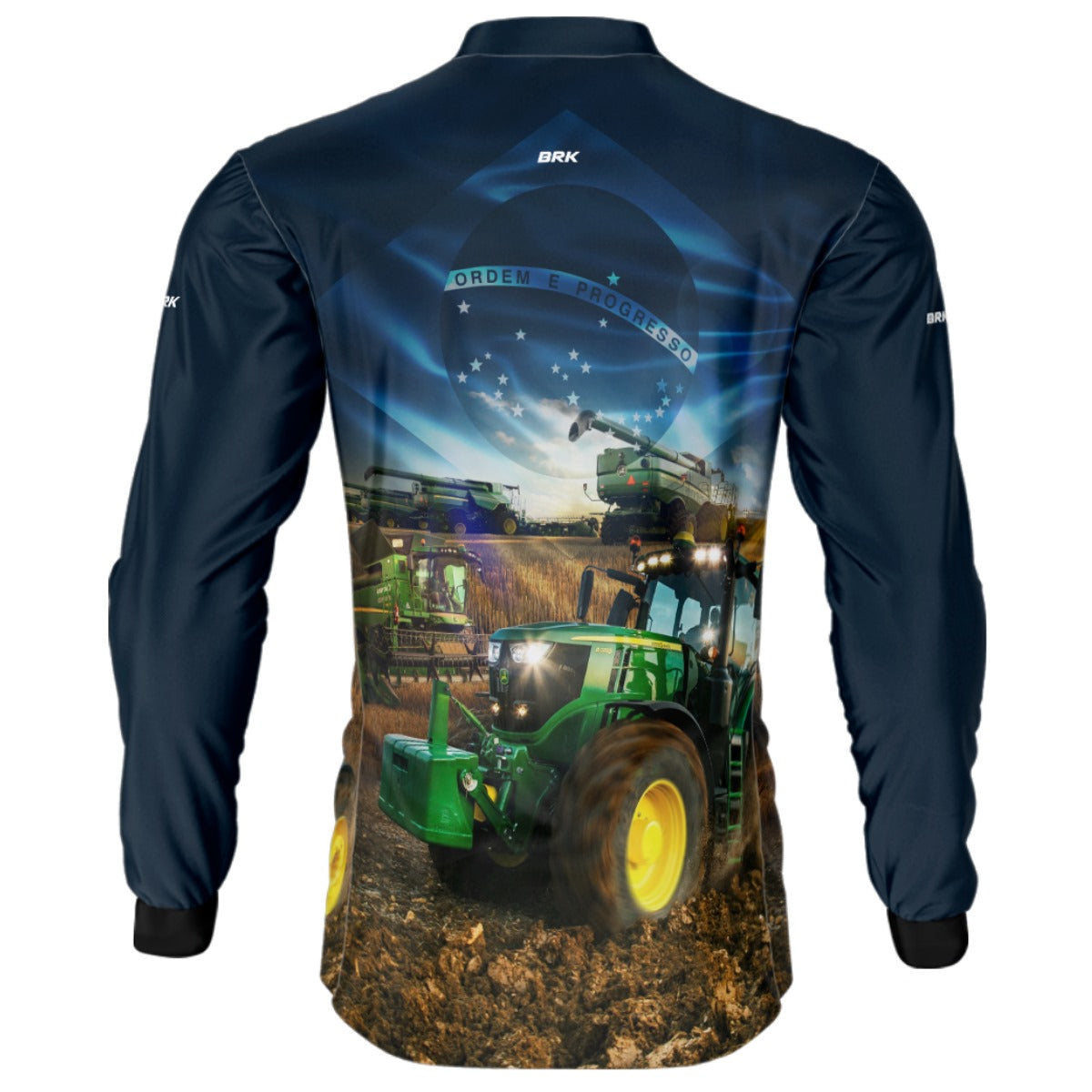 Camisa Agro Brk Trator Verde Brasil Azul com Proteção Solar UV50+ - Brk Agro