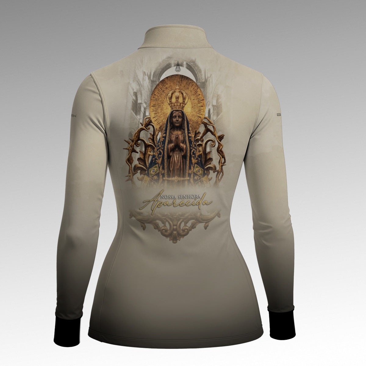 Camisa Feminina Nossa Senhora Aparecida Clássica Bege com UV50