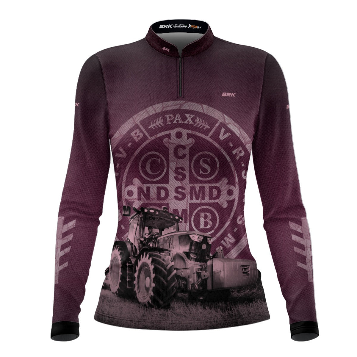 Camisa Feminina Agro Brk Medalhão de São Bento Rosa Claro e Escuro com Proteção Solar UV50+ - Brk Agro