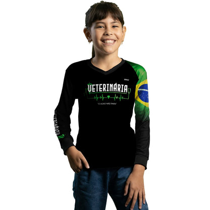 Camisa Infantil Agro Brk Veterinária Preta com UV50+ - Brk Agro