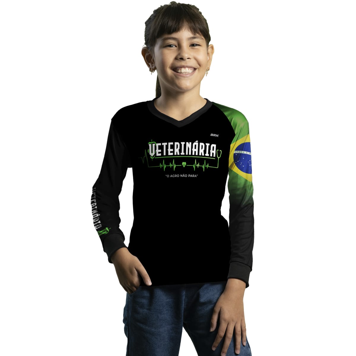 Camisa Infantil Agro Brk Veterinária Preta com UV50+ - Brk Agro